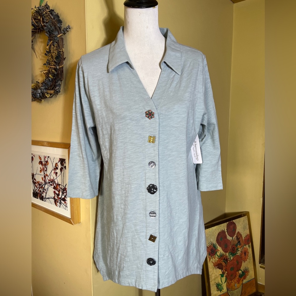 SOFT SURROUNDINGS Size Medium Danielle Button Tunic Top Sea-foam Green  $79 NEW